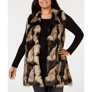 JOSEPH A Women’s Plus Size Faux-Fur Open-Front Vest Cardigan XL Black Tan